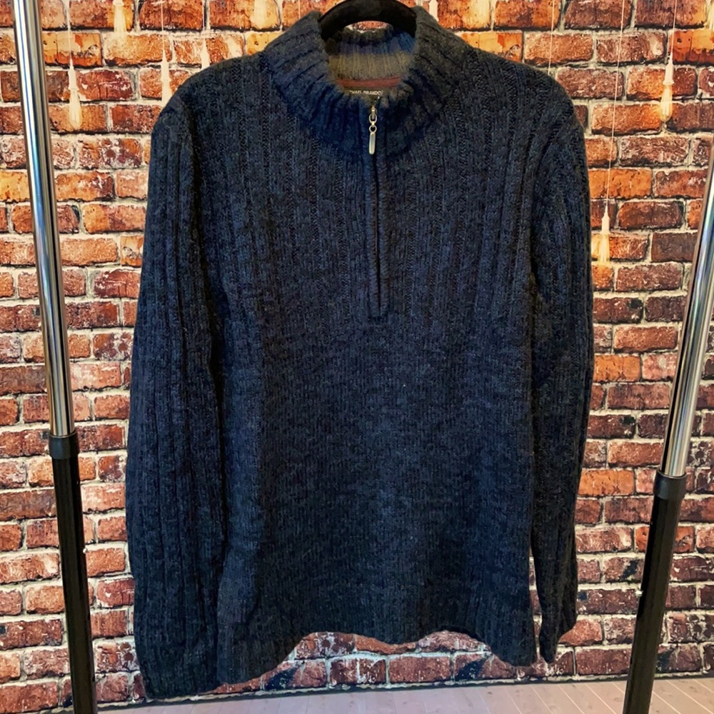 Michael Brandon men’s sweater soft long sleeve navy blue large zip mock neck